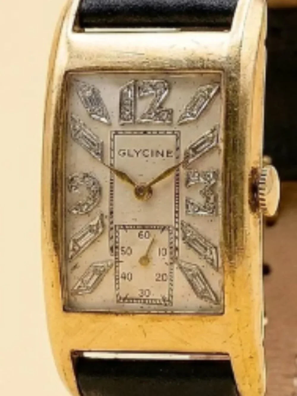 14K Glycine Yellow Gold Art Deco Diamond Soiree Wristwatch